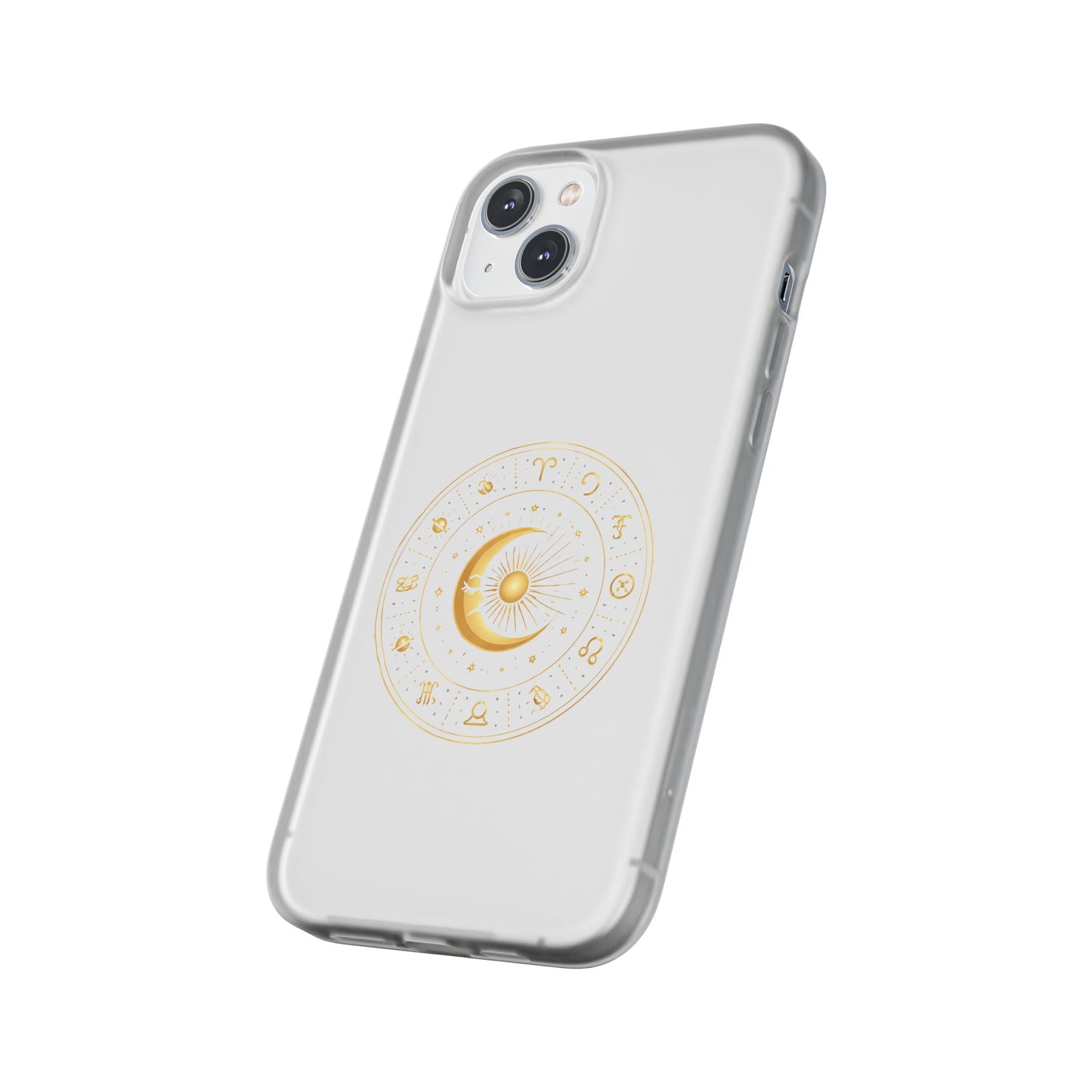 Clear Phone Case with Gold Celestial Moon & Zodiac Wheel – Astrology iPhone Cover