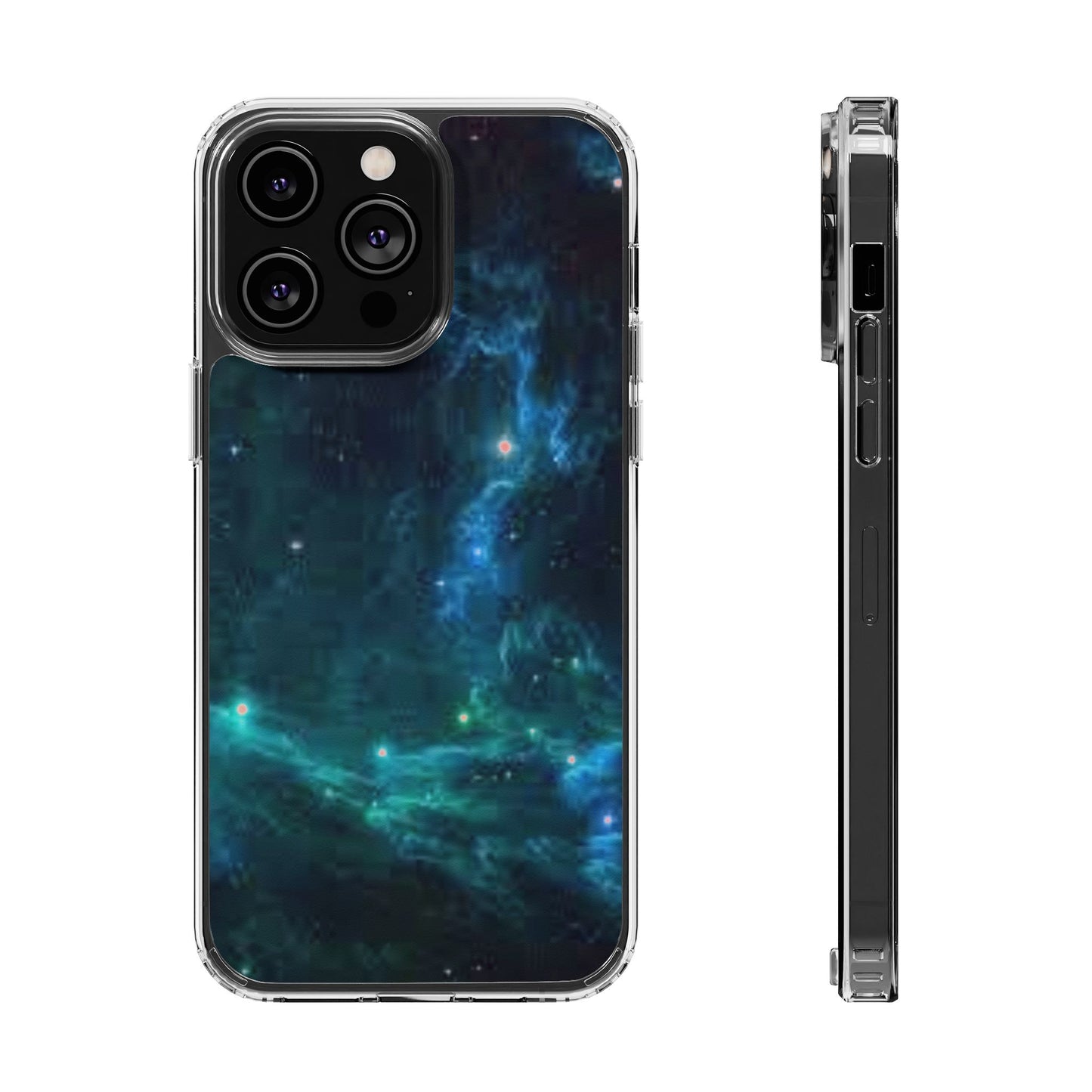 Clear Impact-Resistant Phone Case — Teal Nebula Space Design
