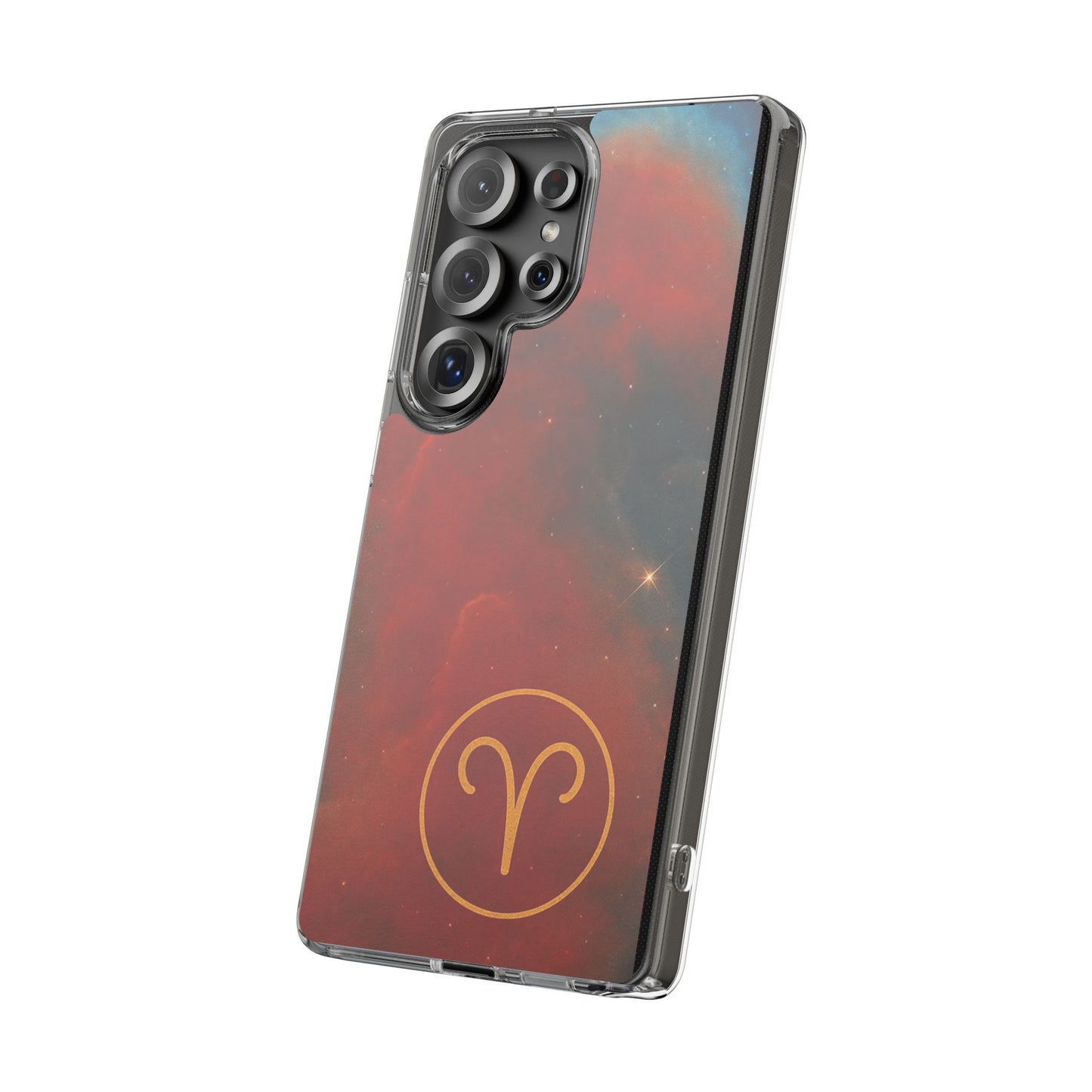 Aries Zodiac Clear Impact-Resistant Phone Case — Red Nebula Constellation Design