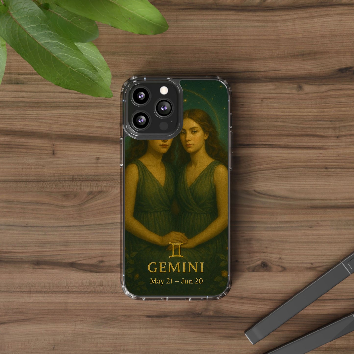 Gemini Zodiac Clear Phone Case — Twin Sisters Astrology Design (May 21–Jun 20)