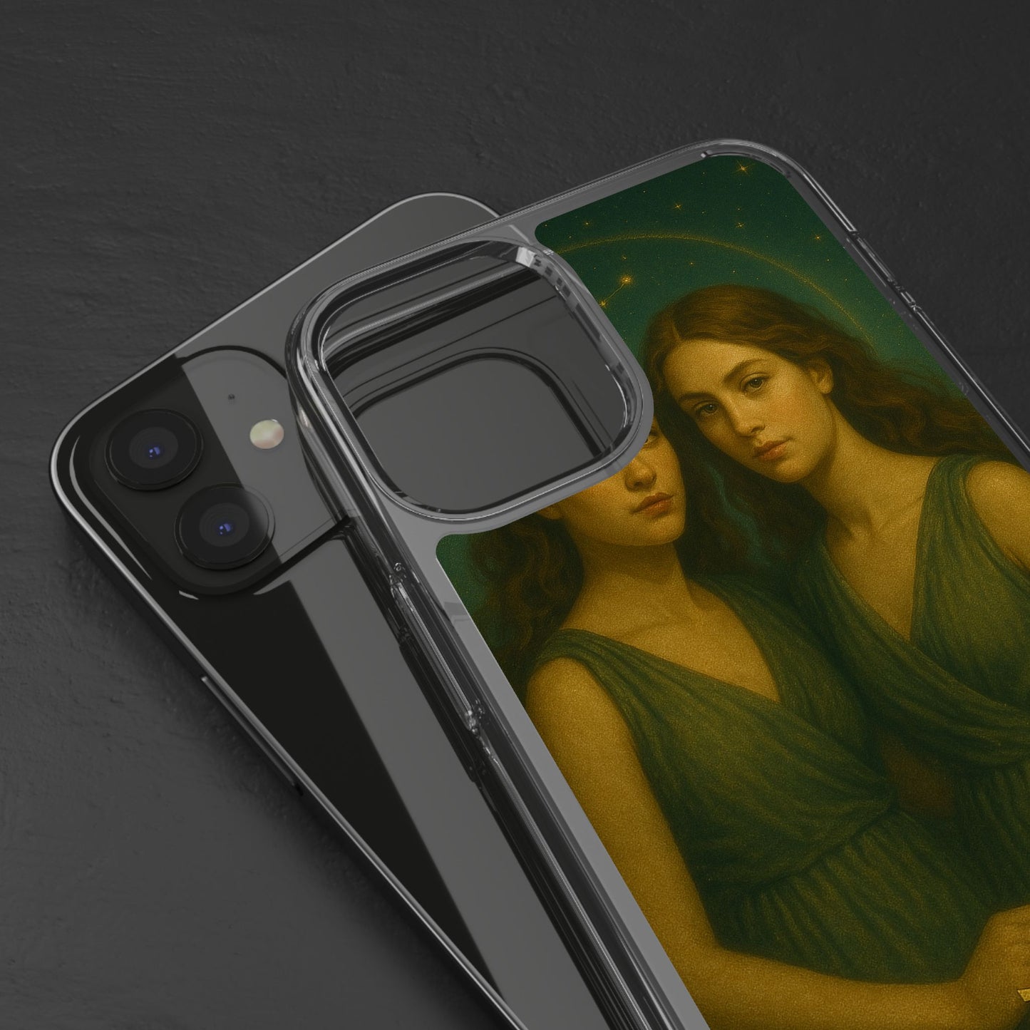 Gemini Zodiac Clear Phone Case — Twin Sisters Astrology Design (May 21–Jun 20)