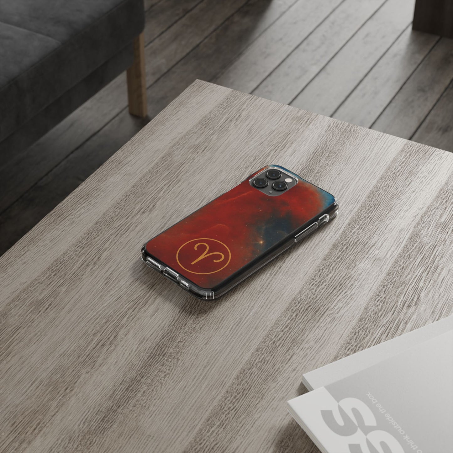 Aries Zodiac Clear Impact-Resistant Phone Case — Red Nebula Constellation Design