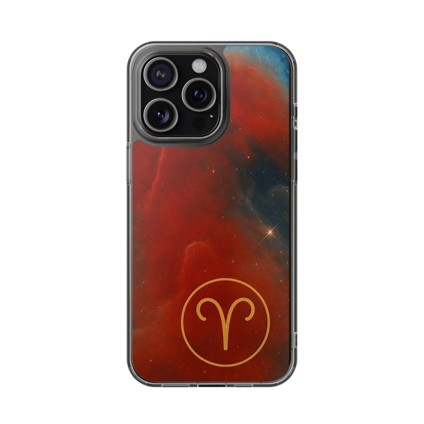 Aries Zodiac Clear Impact-Resistant Phone Case — Red Nebula Constellation Design