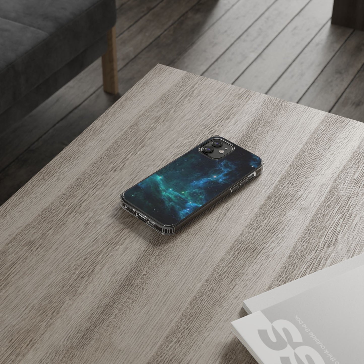 Clear Impact-Resistant Phone Case — Teal Nebula Space Design