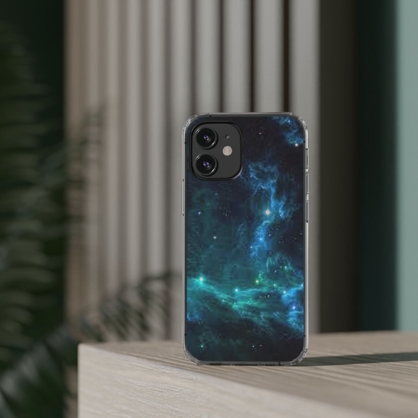Clear Impact-Resistant Phone Case — Teal Nebula Space Design