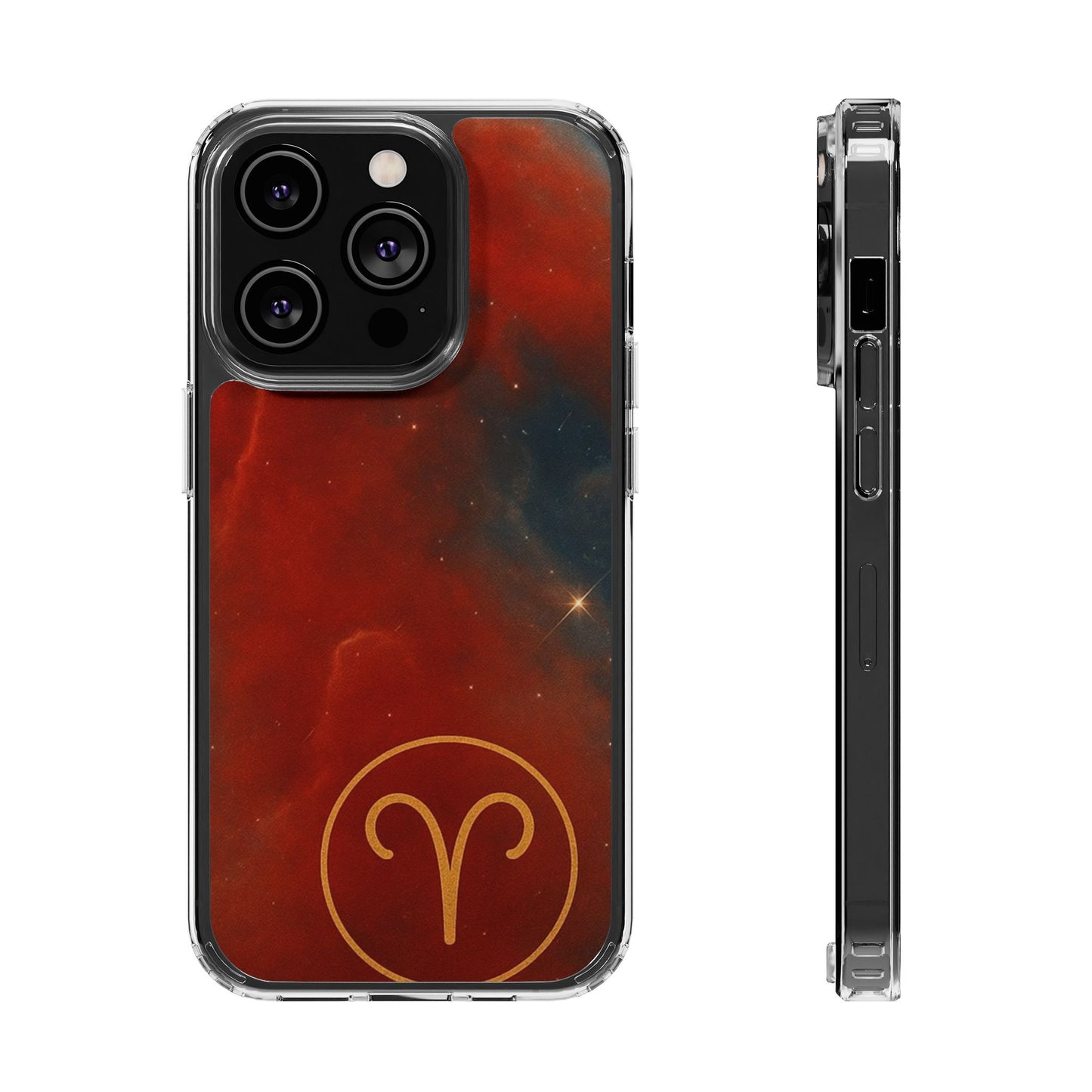 Aries Zodiac Clear Impact-Resistant Phone Case — Red Nebula Constellation Design