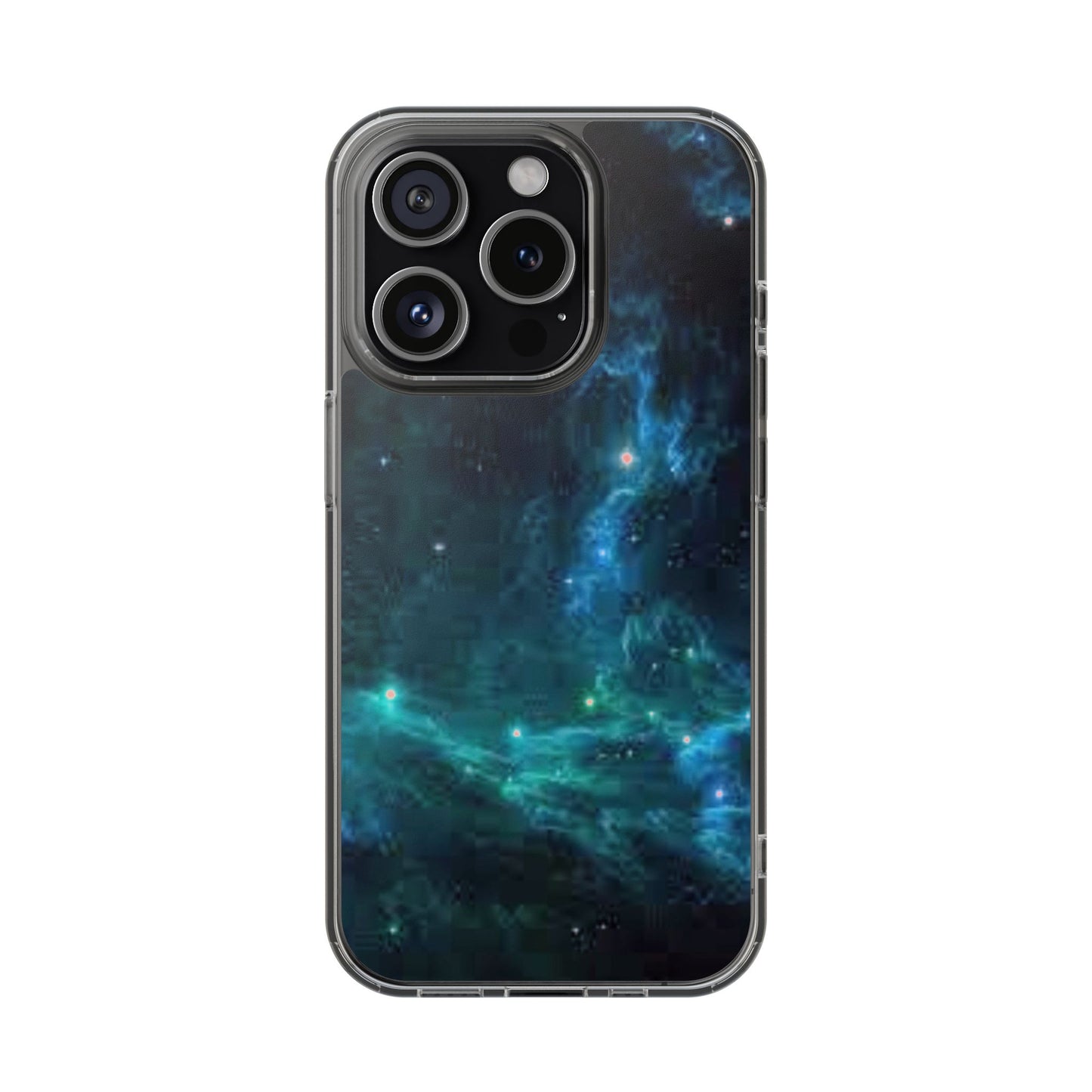 Clear Impact-Resistant Phone Case — Teal Nebula Space Design
