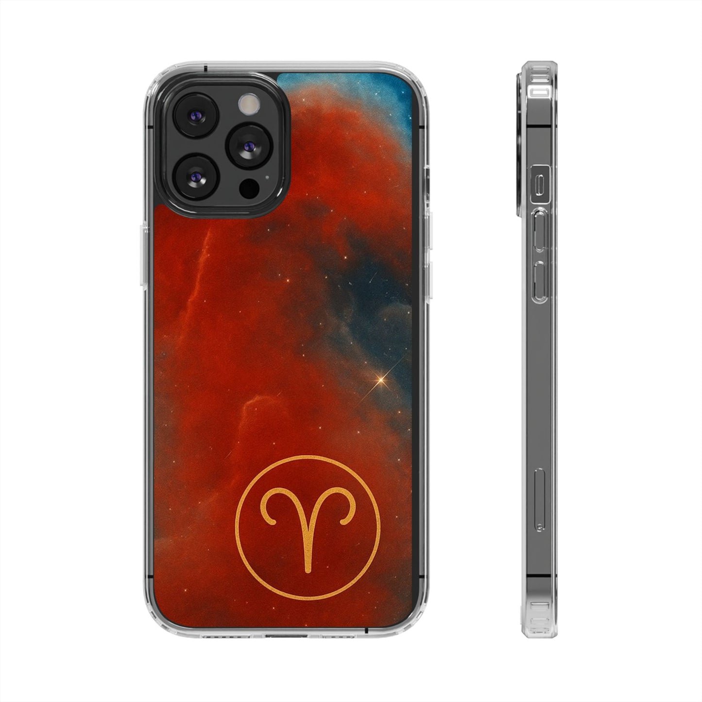 Aries Zodiac Clear Impact-Resistant Phone Case — Red Nebula Constellation Design