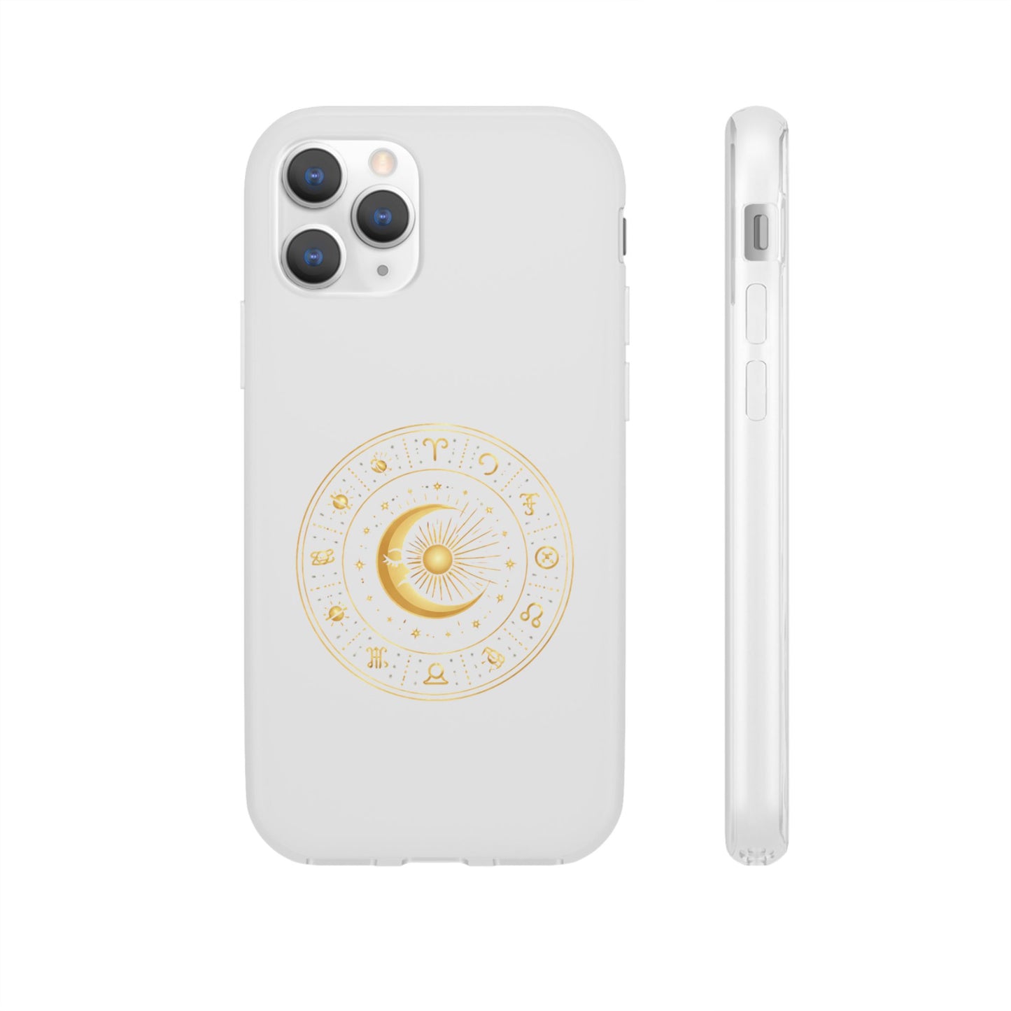Clear Phone Case with Gold Celestial Moon & Zodiac Wheel – Astrology iPhone Cover