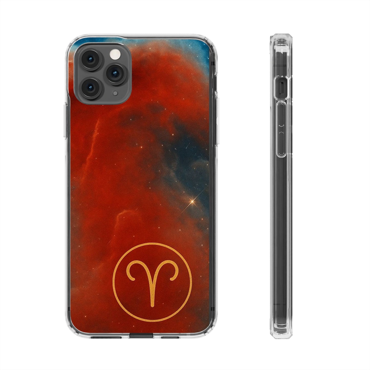 Aries Zodiac Clear Impact-Resistant Phone Case — Red Nebula Constellation Design