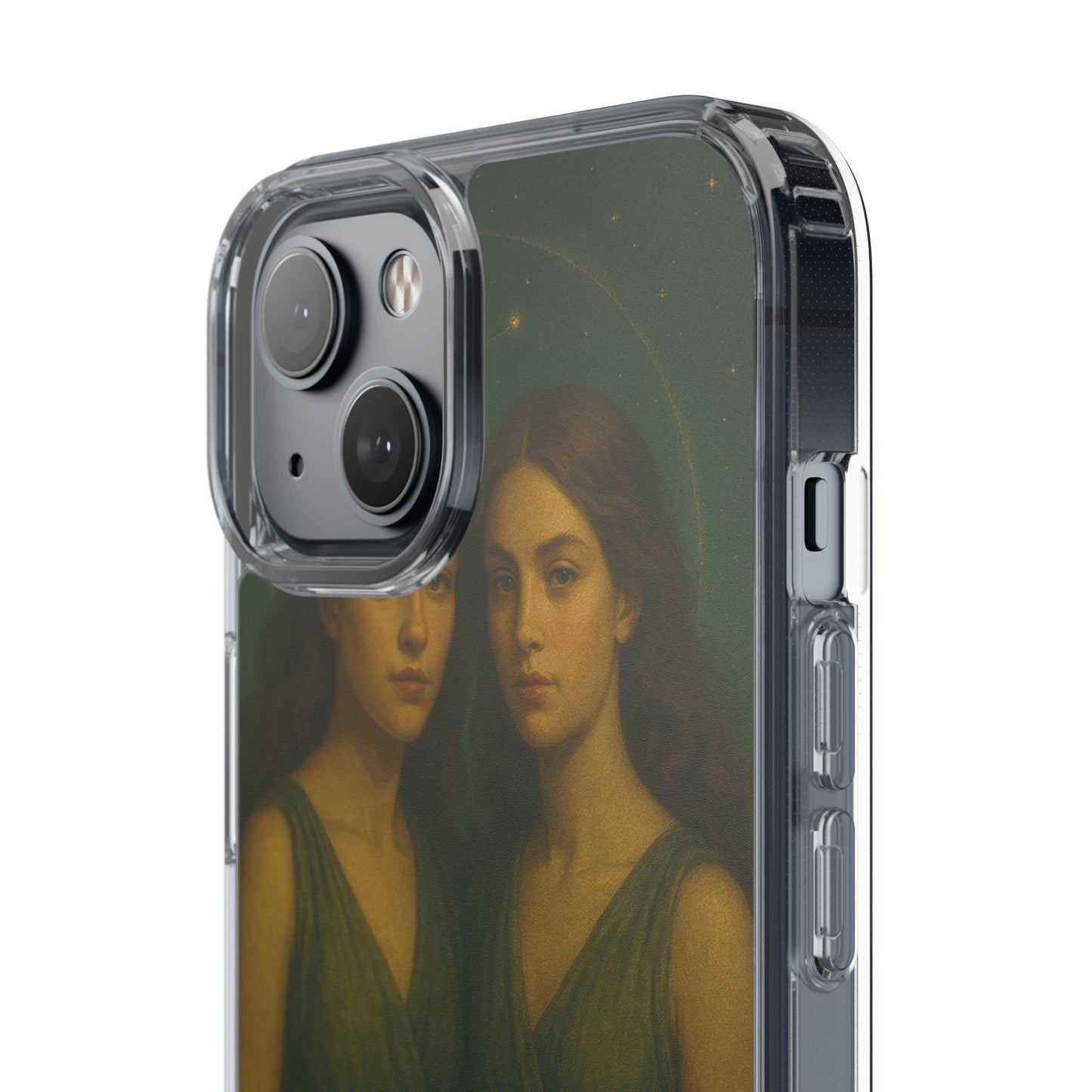 Gemini Zodiac Clear Phone Case — Twin Sisters Astrology Design (May 21–Jun 20)