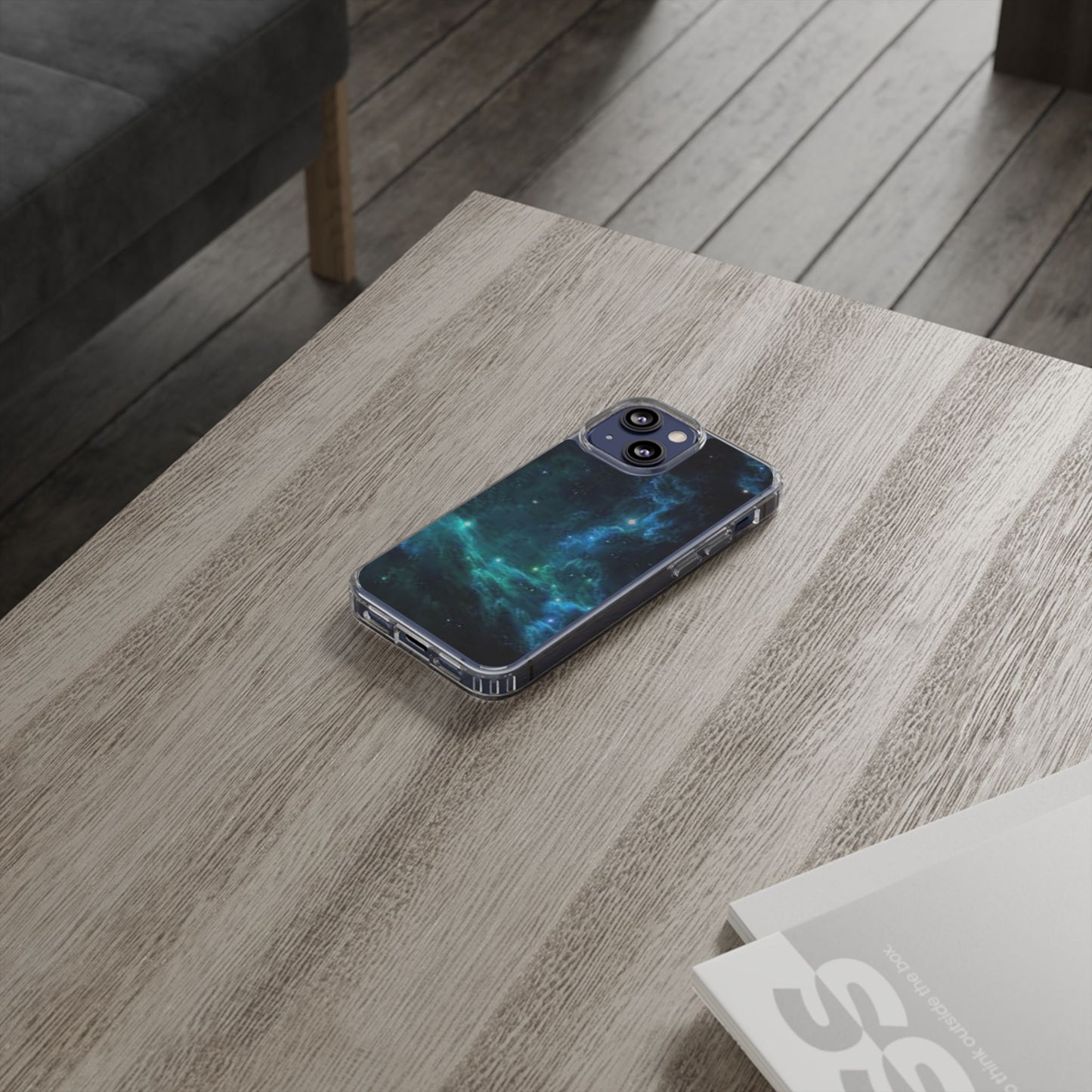 Clear Impact-Resistant Phone Case — Teal Nebula Space Design