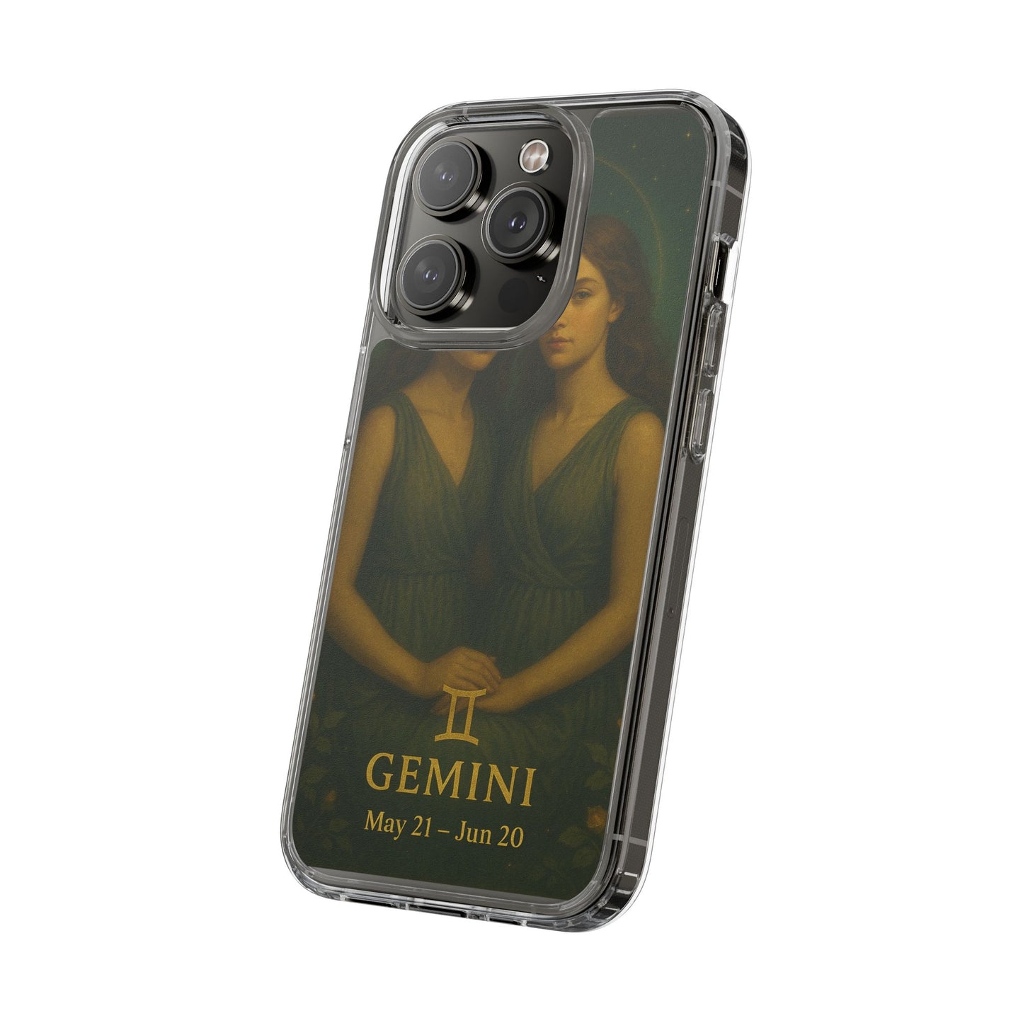 Gemini Zodiac Clear Phone Case — Twin Sisters Astrology Design (May 21–Jun 20)