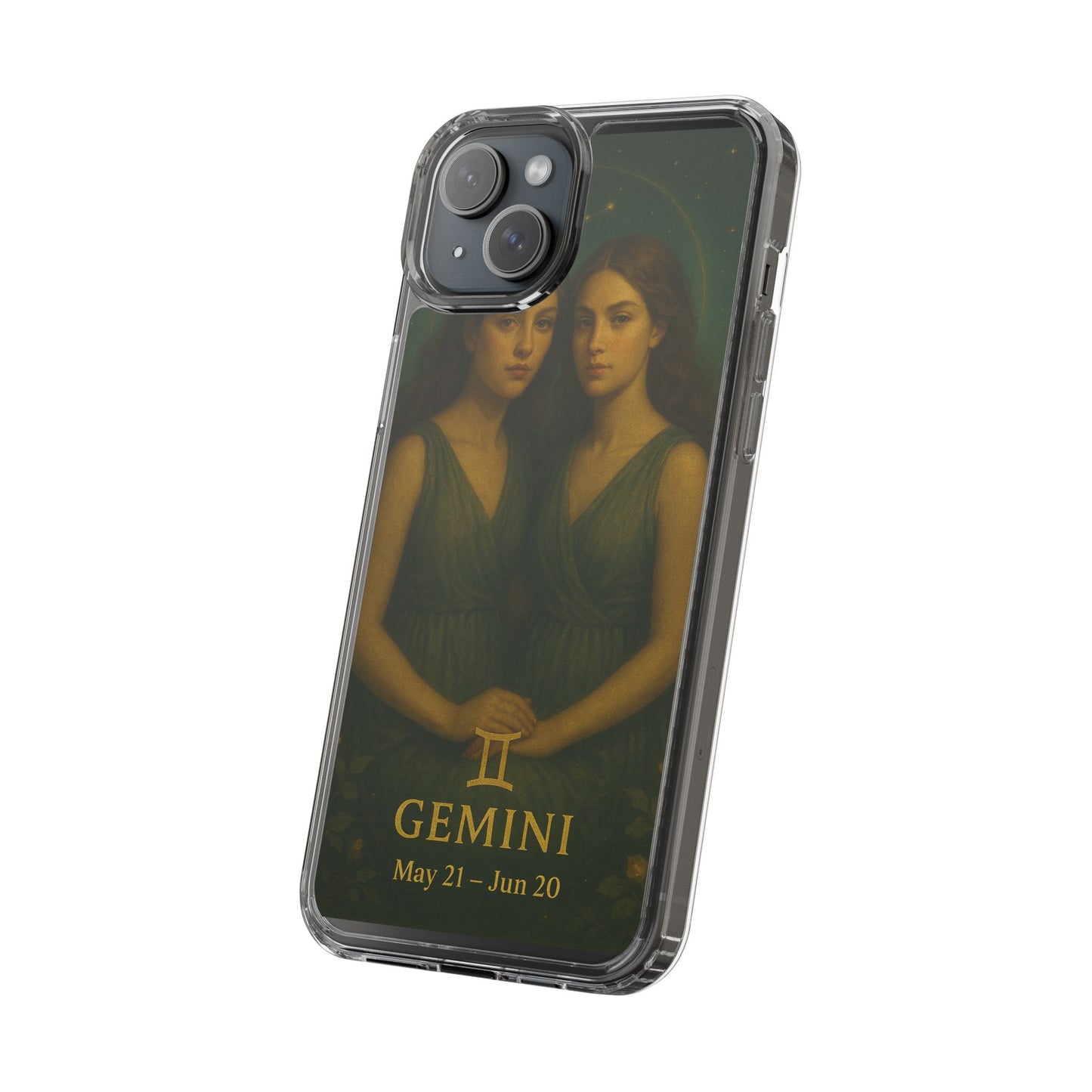 Gemini Zodiac Clear Phone Case — Twin Sisters Astrology Design (May 21–Jun 20)