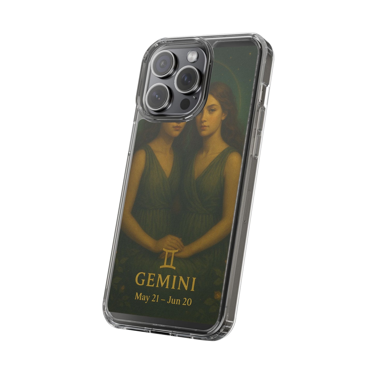 Gemini Zodiac Clear Phone Case — Twin Sisters Astrology Design (May 21–Jun 20)
