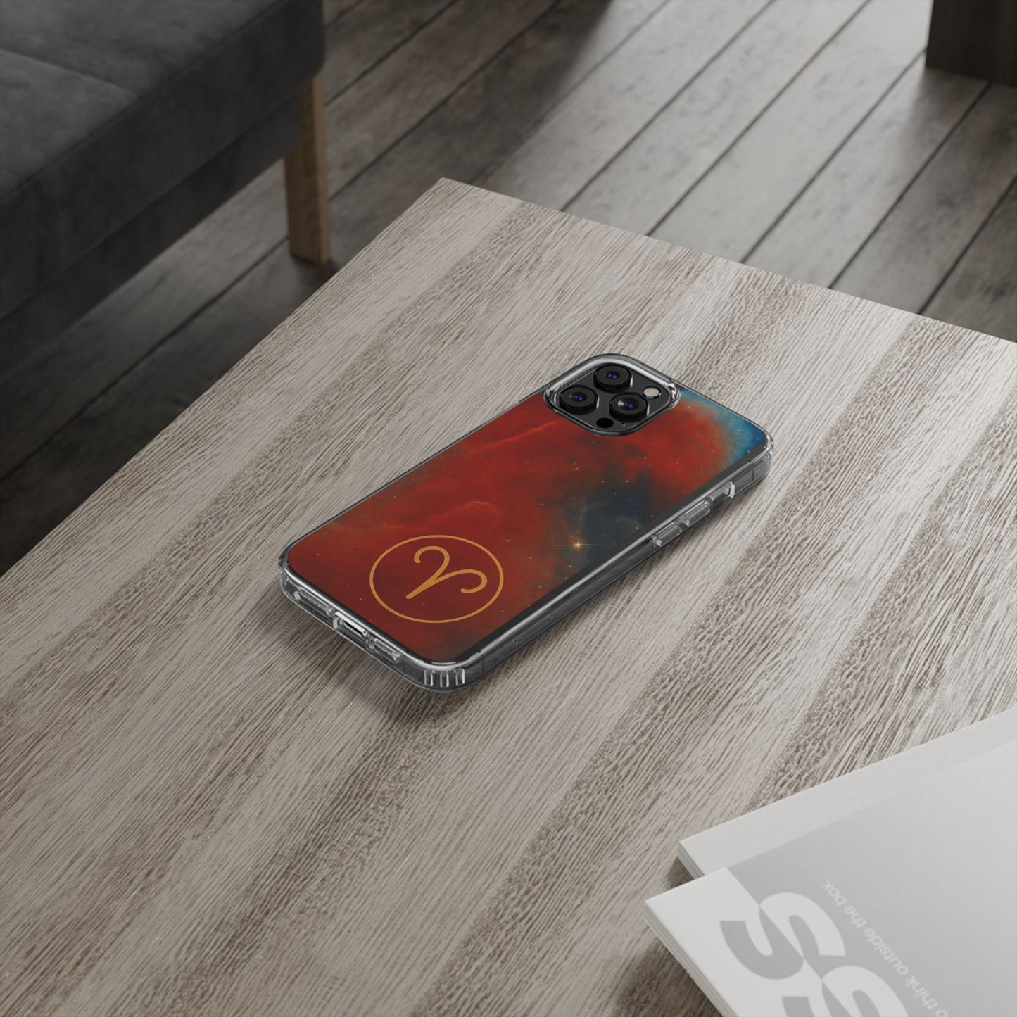Aries Zodiac Clear Impact-Resistant Phone Case — Red Nebula Constellation Design