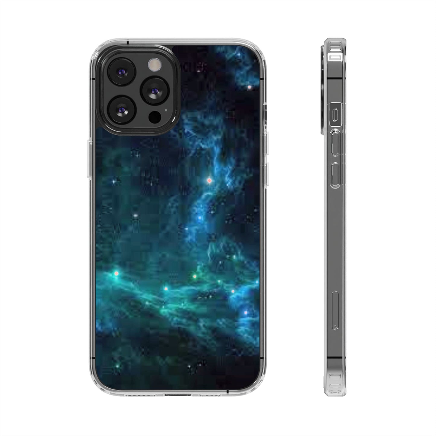 Clear Impact-Resistant Phone Case — Teal Nebula Space Design