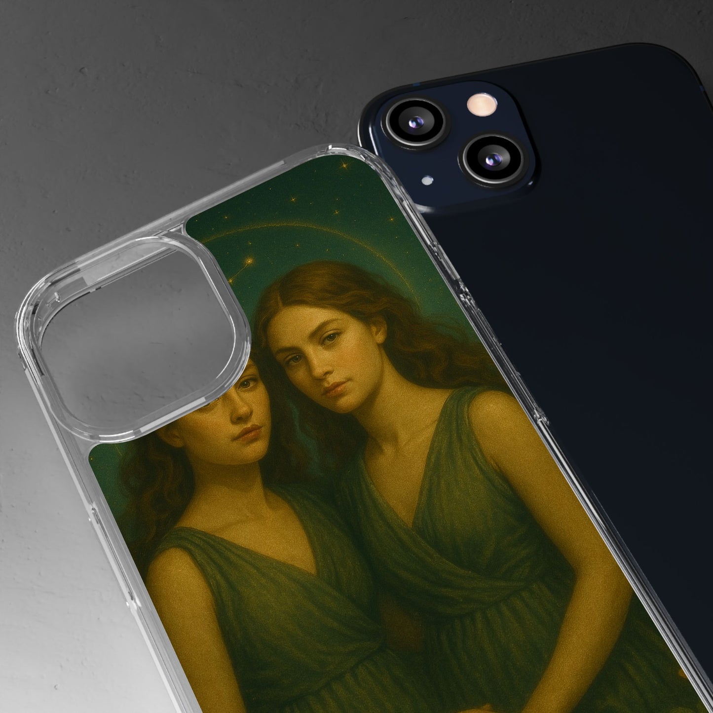 Gemini Zodiac Clear Phone Case — Twin Sisters Astrology Design (May 21–Jun 20)