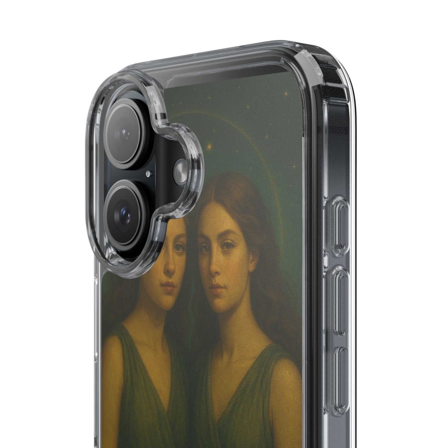 Gemini Zodiac Clear Phone Case — Twin Sisters Astrology Design (May 21–Jun 20)
