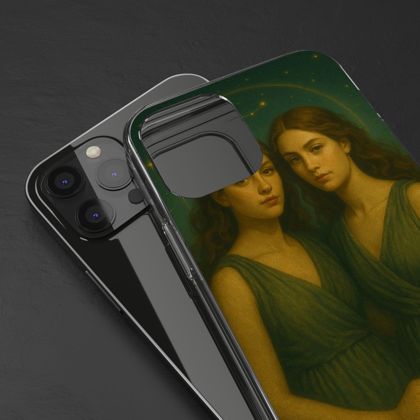 Gemini Zodiac Clear Phone Case — Twin Sisters Astrology Design (May 21–Jun 20)