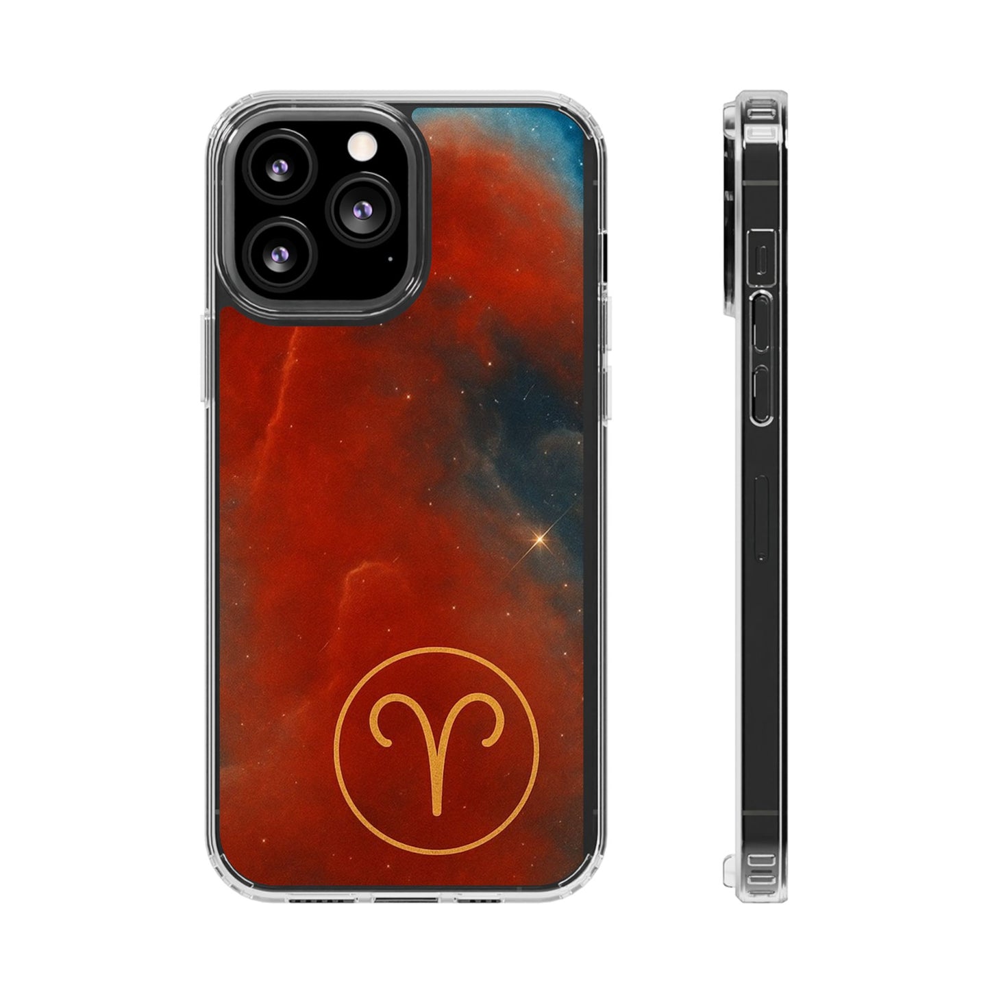 Aries Zodiac Clear Impact-Resistant Phone Case — Red Nebula Constellation Design