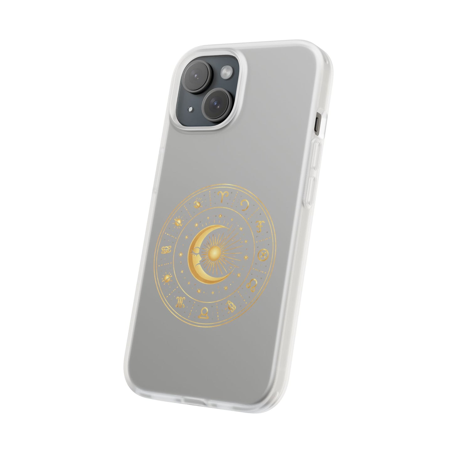 Clear Phone Case with Gold Celestial Moon & Zodiac Wheel – Astrology iPhone Cover