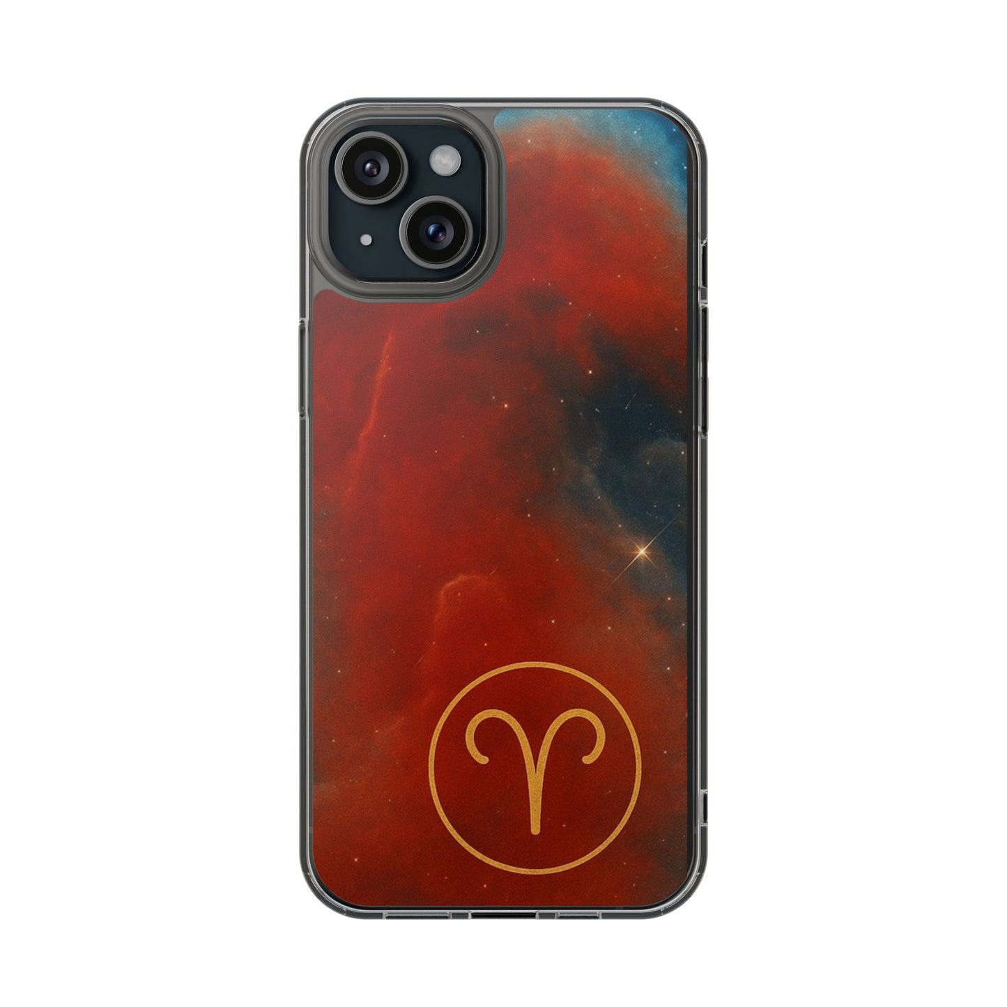 Aries Zodiac Clear Impact-Resistant Phone Case — Red Nebula Constellation Design