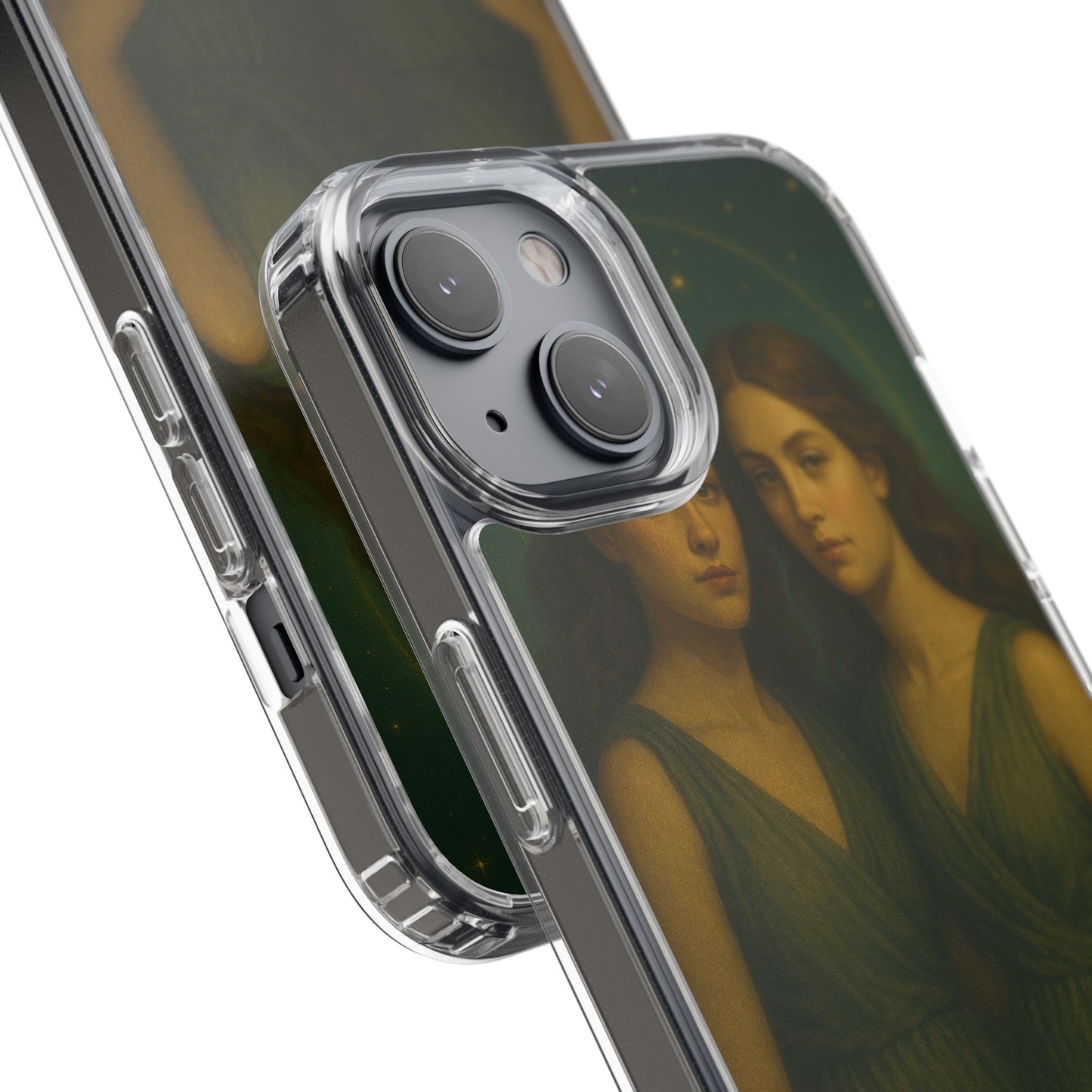 Gemini Zodiac Clear Phone Case — Twin Sisters Astrology Design (May 21–Jun 20)