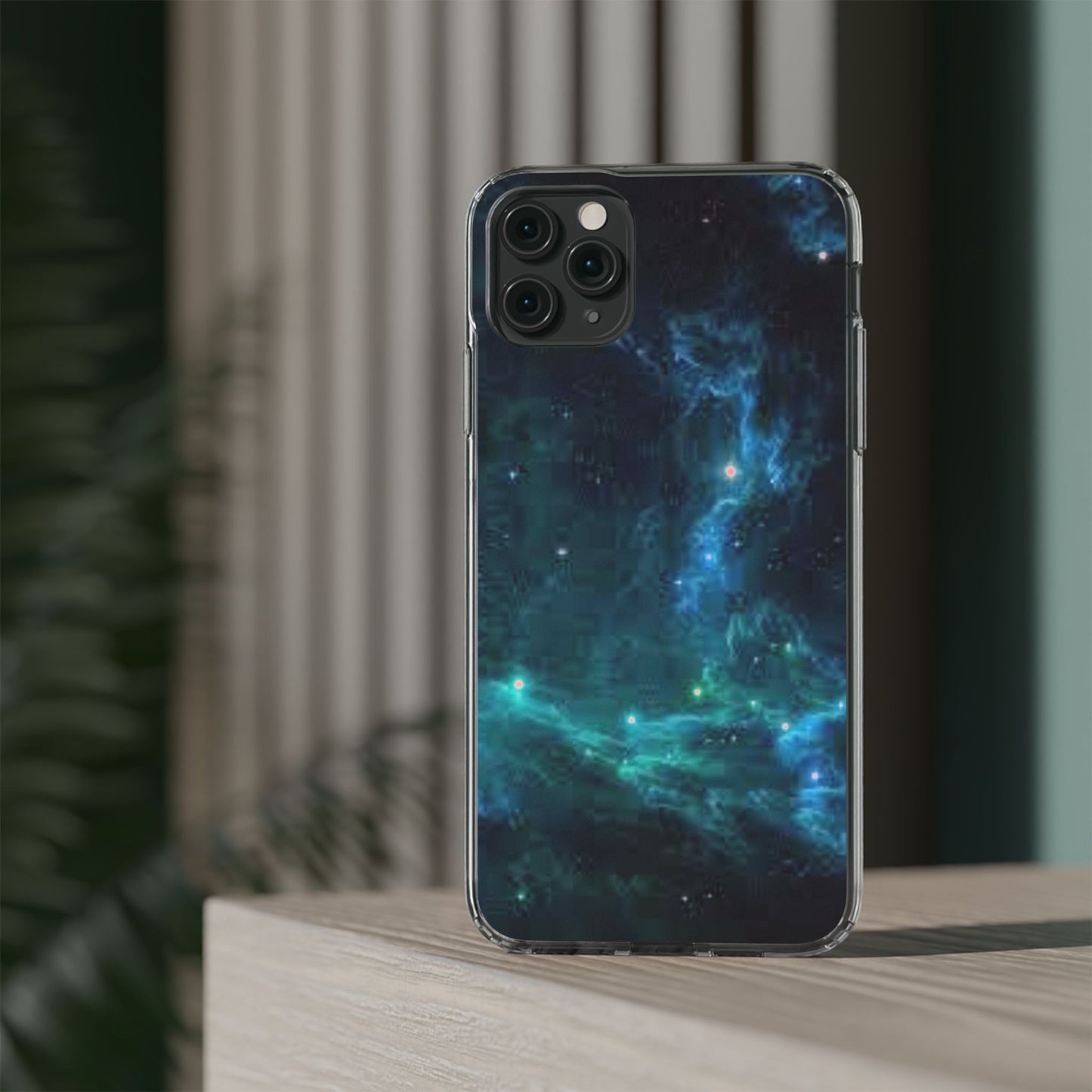 Clear Impact-Resistant Phone Case — Teal Nebula Space Design