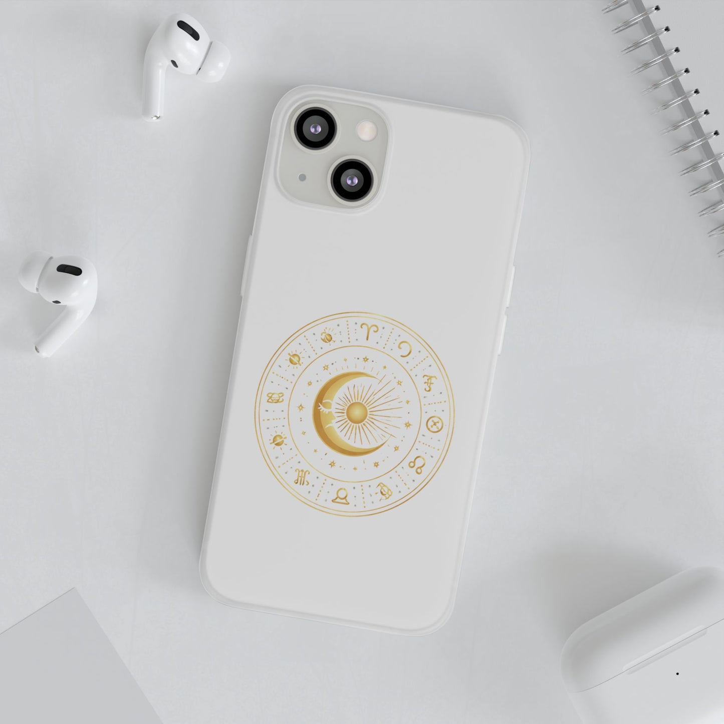 Clear Phone Case with Gold Celestial Moon & Zodiac Wheel – Astrology iPhone Cover