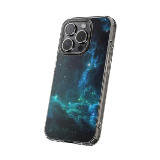 Clear Impact-Resistant Phone Case — Teal Nebula Space Design