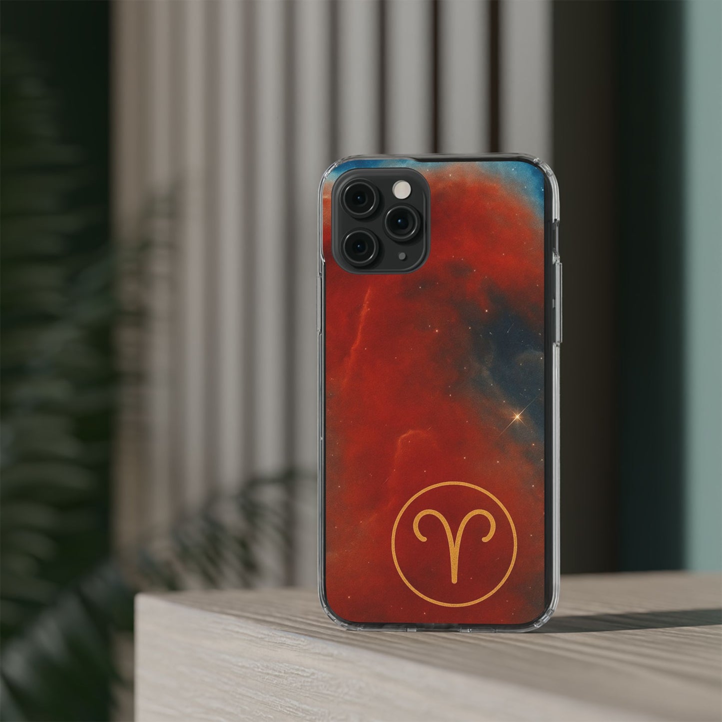 Aries Zodiac Clear Impact-Resistant Phone Case — Red Nebula Constellation Design