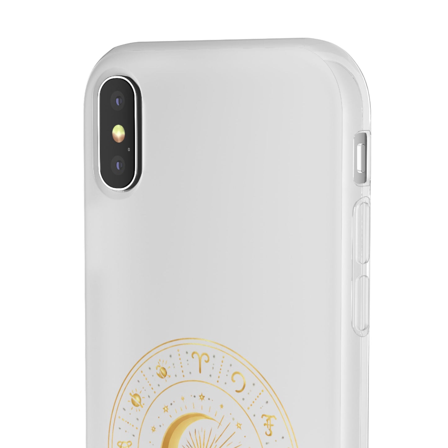Clear Phone Case with Gold Celestial Moon & Zodiac Wheel – Astrology iPhone Cover