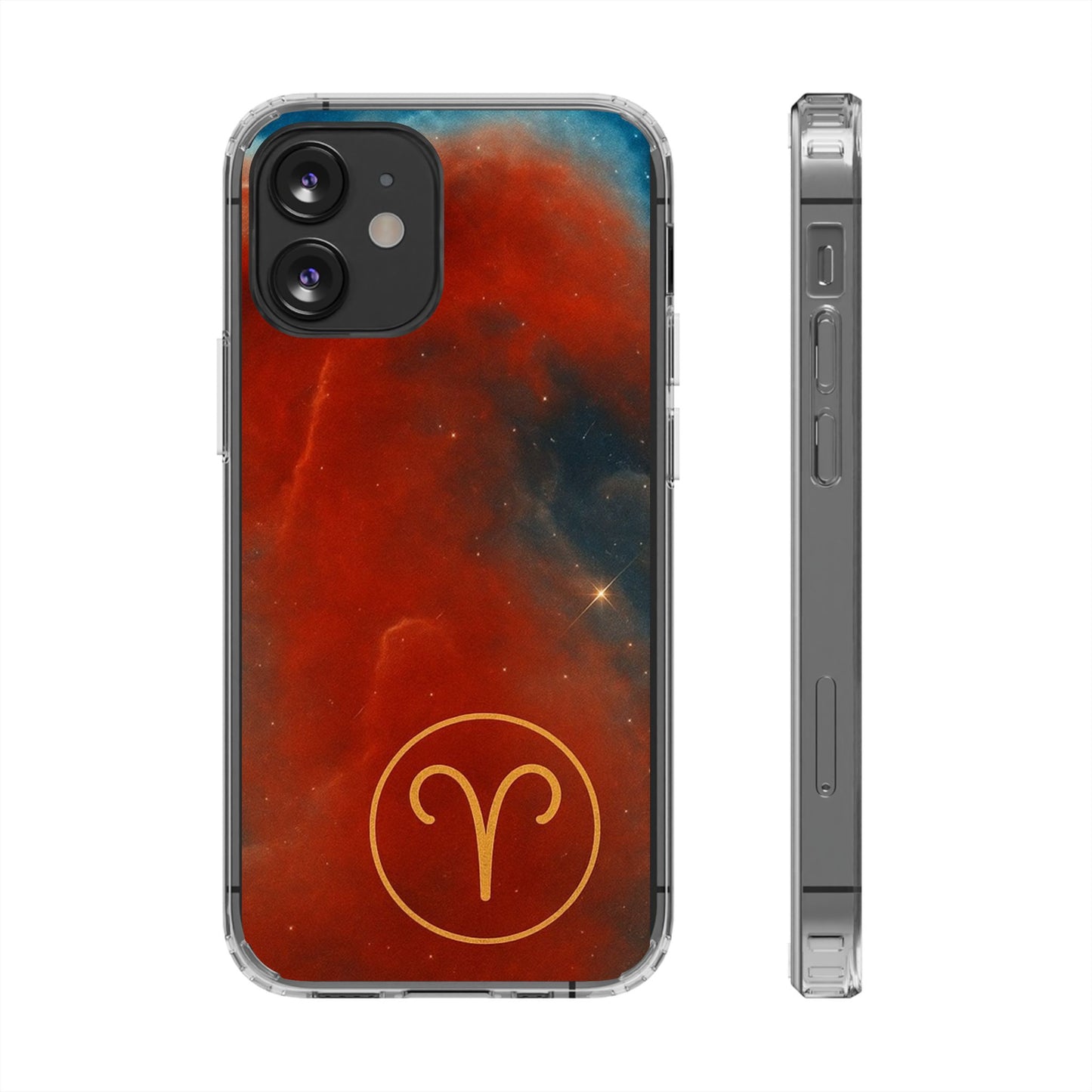 Aries Zodiac Clear Impact-Resistant Phone Case — Red Nebula Constellation Design